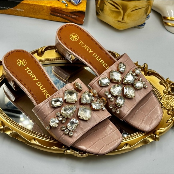 🆕 TORY BURCH 🧿 NWOT Martine 25mm Slides, Pink Croc Embossed Crystal, Sz 7 - Picture 5 of 16